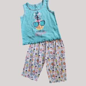 RENE ROFE Aqua Blue Pineapple Print Sleeveless Pajamas Girls Size 3T